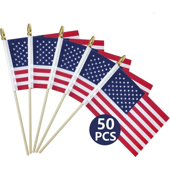 50 Pack Small American Flags on Stick 4x6 Inch, Mini USA Flags for Outside, Patriotic 4th of July & Memorial Day Decorations for Home and Outdoor