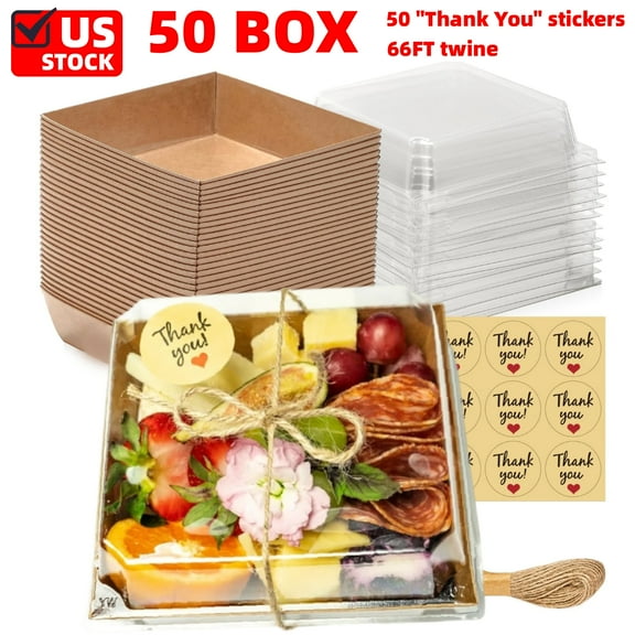 50 Pack Small Charcuterie Boxes with Clear Lids - To Go Paper Mini Charcuterie Box, Disposable Food Containers, 5Inch Dessert Boxes - Sandwich, Cookie, Sushi, Cake Slice, Strawberries