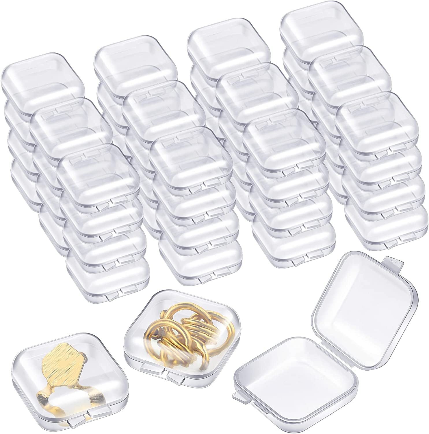 50 Pack Small Clear Plastic Storage Containers with Lids, Trianu Mini Beads Storage  Containers Box for Jewelry, Hardware, Game Pieces, Crafts, Tiny Beads, 1.37  x 1.37 in 