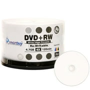 50 Pack Smartbuy Blank DVD+RW 4x 4.7GB 120Min White Inkjet Hub Printable Rewritable DVD Media Disc