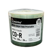 50 Pack Smartbuy Mini CD-R 3-inch 24X 210MB 24Min White Inkjet Hub Printable Blank Media Recordable Disc