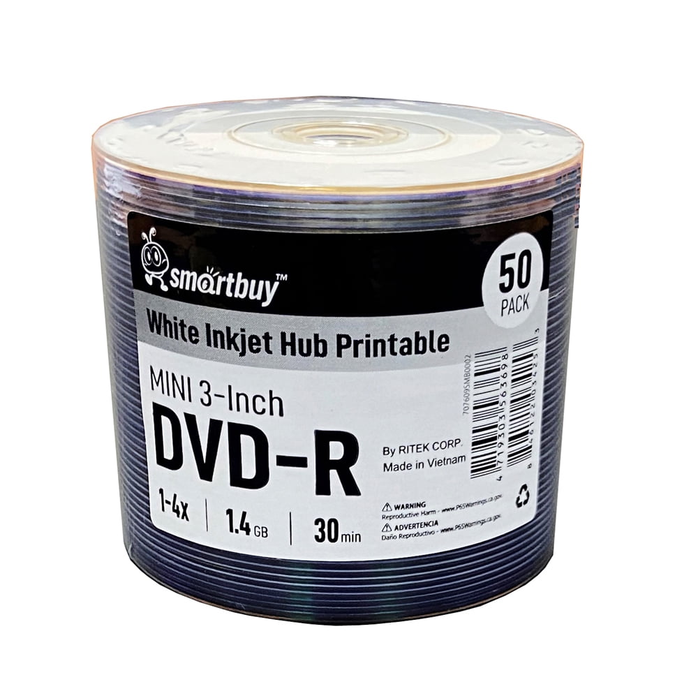 50 Pack Smartbuy Mini DVD-R 3 inch 8cm 4X 1.4 GB 30 Min 50 Pack Smartbuy Mini DVD-R 3 inch 8cm 4X 1.4 GB 30 Min