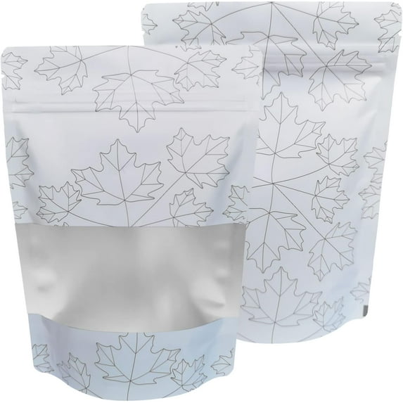 50 Pack Smell Proof Mylar Bags 5x7 Inch Resealable Food Storage Bags for Packaging with Clear Window,Stand-up Pouch Aluminum Foil Bags for Candy Snack(White Leaf)