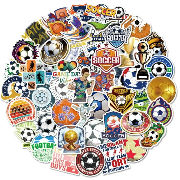 50-Pack Soccer Trophy Stickers - World Cup, UEFA European Championship, American Sports PVC Decals for Luggage