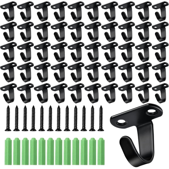 50 Pack Stainless Steel Screw Mounted Ceiling Hooks, Under-Shelf Towel/Robe Clothes Hook Heavy Duty Coat Hook Hanger for Bathroom Kitchen Cabinet Garage