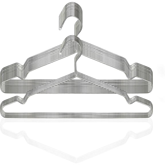50 Pack Stainless Steel Space Saving Hangers with Grooves - 16.4 Inch Non-Slip Coat Hangers for Sling Dress Clothes Shirt Pant