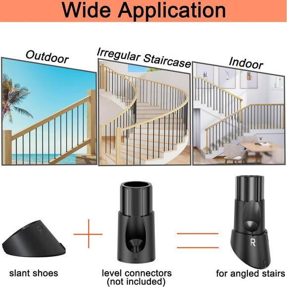 50 Pack Stair Baluster Connectors, 3/4" Black Nylon Slant Shoes for 22°–42° Angled Railings