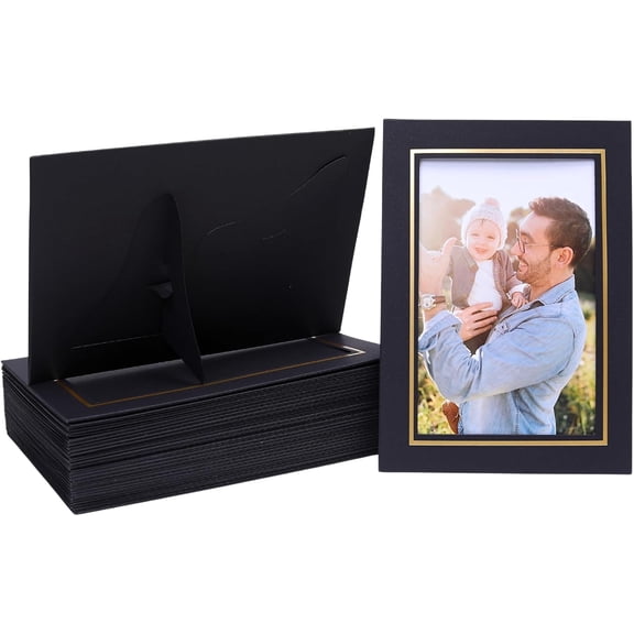 50 Pack Standing Paper Picture Frames,4x6Cardboard Photo Frame with Easel,Paper Photo Frame Cards,Gallery Frames Bulk For DIY,Wedding, Graduation, Classroom (black)