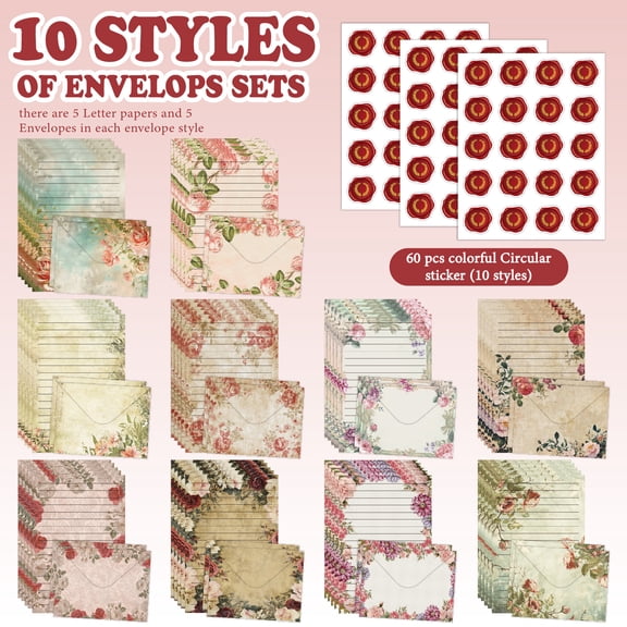 50 Pack Stationary Letter and Envelopes Set, Shipping Security Colored Cute Paper and Envelopes Seals for Mailing Wedding Business Invitations Card Making Supplies