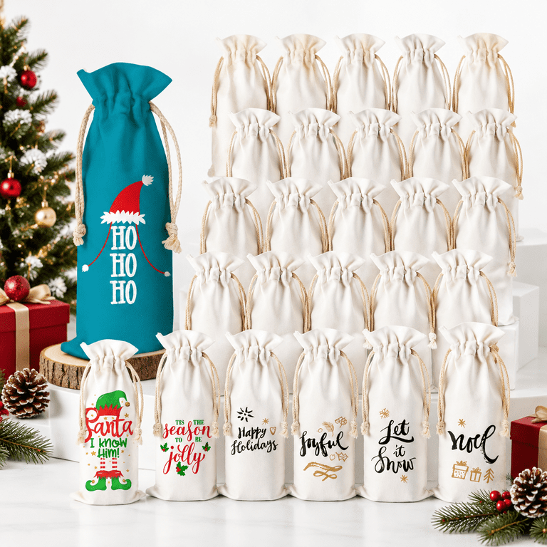 50-Pack Sublimation Canvas Drawstring Wine Bags, Reusable DIY Blank ...