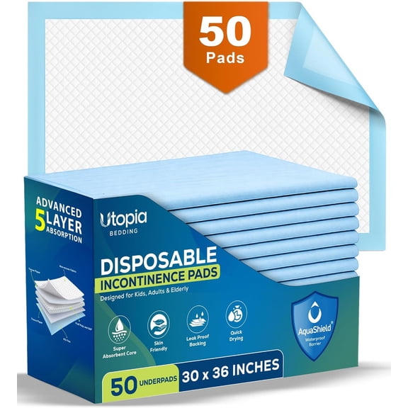 50 Pack Super Absorbent Disposable Incontinence Bed Pads 30"x36", Blue