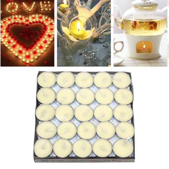 50 Pack Tea Light Candles, 2 Hours Long Burning Paraffin Wax Tealight Candles for Wedding, Birthday, Party, Centerpiece and Holiday Decorations
