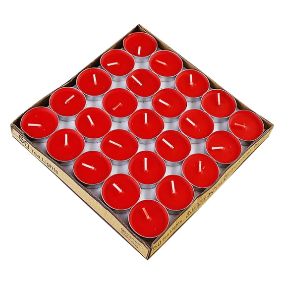 50 Pack Tea Lights Candles, Mini Candles Round Boxed Tabletop Bulk Candle, Emergency Candles Dripless Wax Tealight For Romantic Dinner Party (Red)