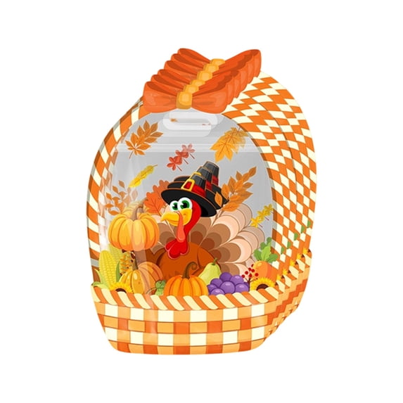 50 Pack Thanksgiving Clear Treat Bags with Handle, PET Transparent Candy Pouches, Fall Harvest Goodie Bags for Party Favors, Cookie & Snack Packaging
