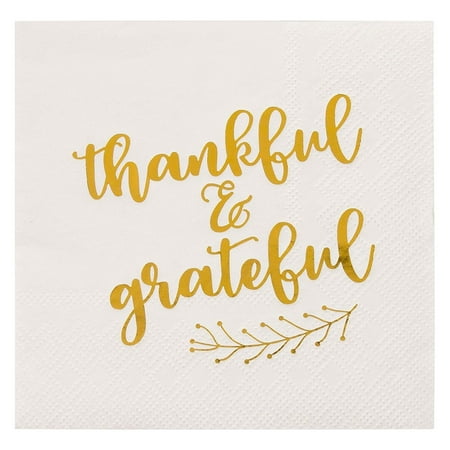 50 Pack Thanksgiving Cocktail Napkins Party Supplies Table Decorations, Thankful and Grateful (5 x 5 In)