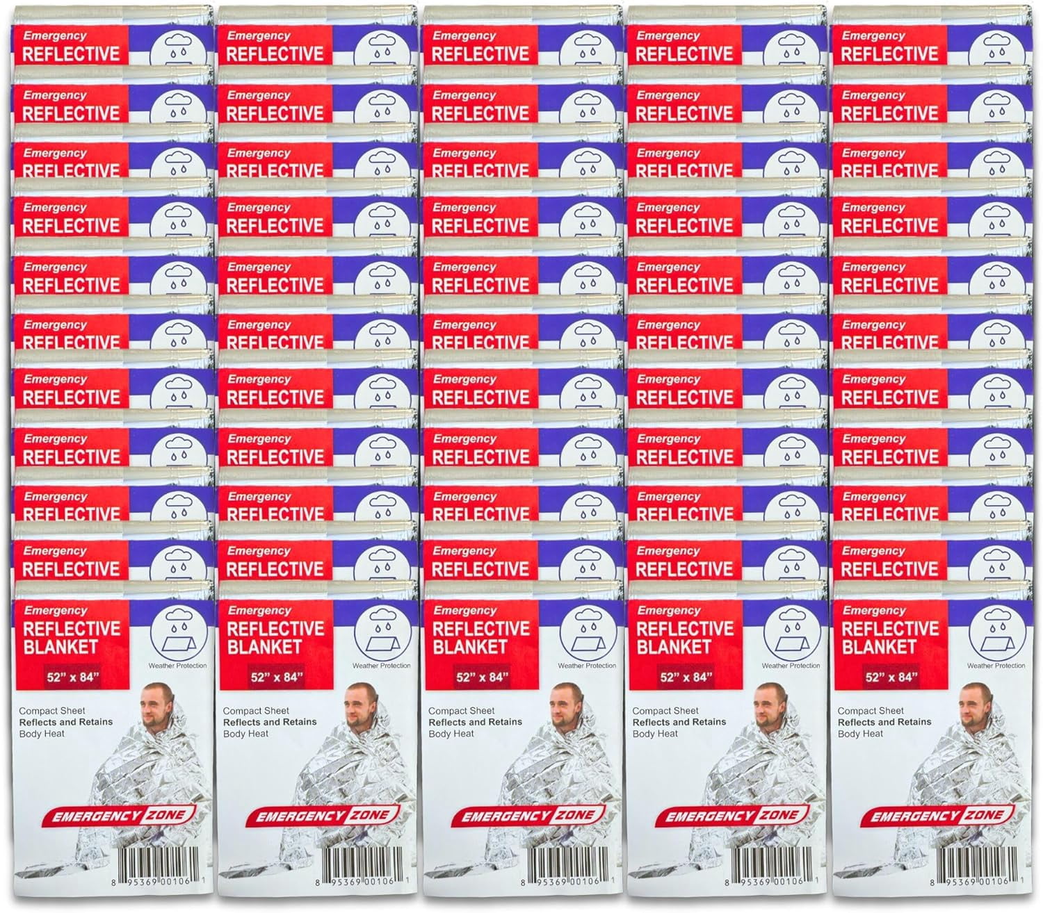 [50 Pack] Thermal Reflective Emergency Blanket 52”x84” | Emergency Mylar Blankets | Survival Blanket for Survival Supplies | Camping, Hiking, or Emergencies