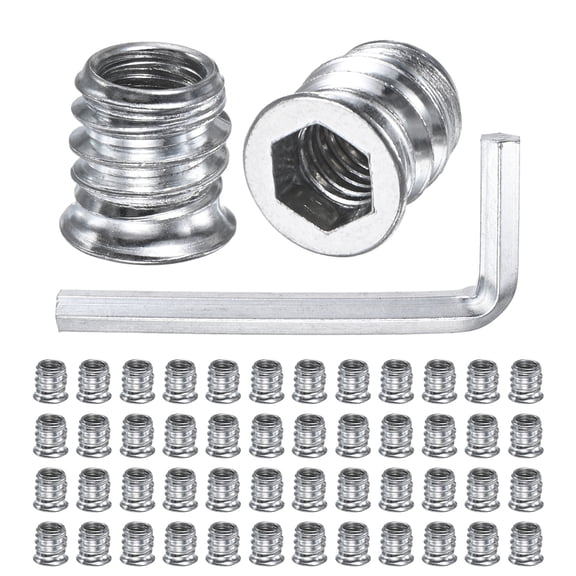 50-Pack Threaded Inserts for Wood, 5/16-18 x 13mm Hex Drive Threaded Insert Nuts with a Wrench for Wood Furniture [Silver Tone]