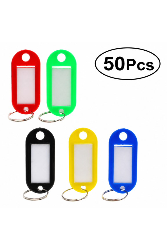 50 Pack Tough Plastic Key ID Tags with Split Ring & Clear Label Window