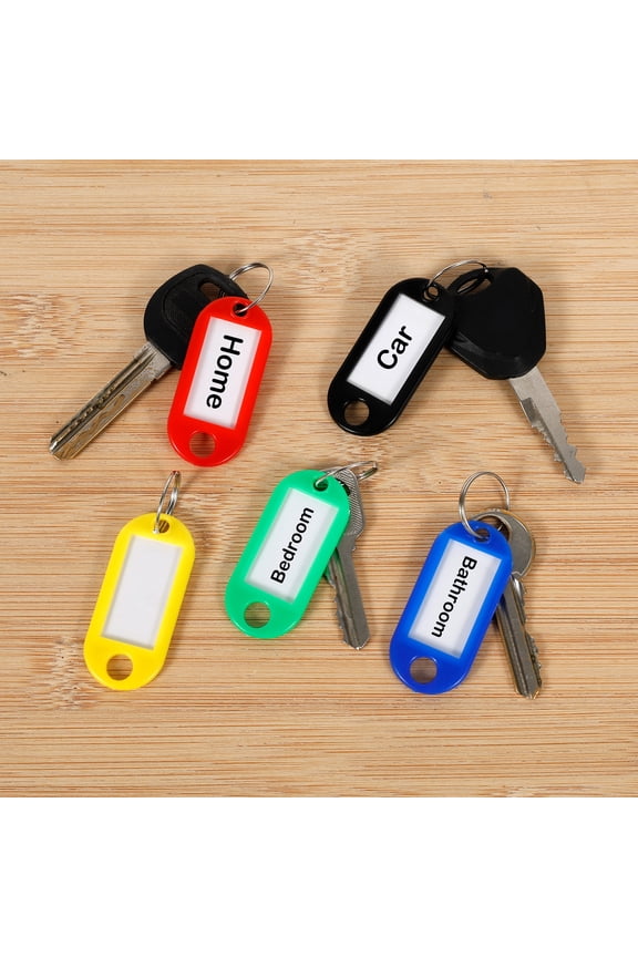 50 Pack Tough Plastic Key Tag with Split Ring and Clear Label Window Portable Key Label for Keychain Suitcase USB Drive Toolbox(Color Mixing)