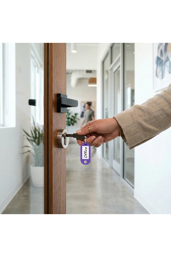 50 Pack Tough Plastic Key Tag with Split Ring and Clear Label Window Portable Key Label for Keychain Suitcase USB Drive Toolbox(Purple)