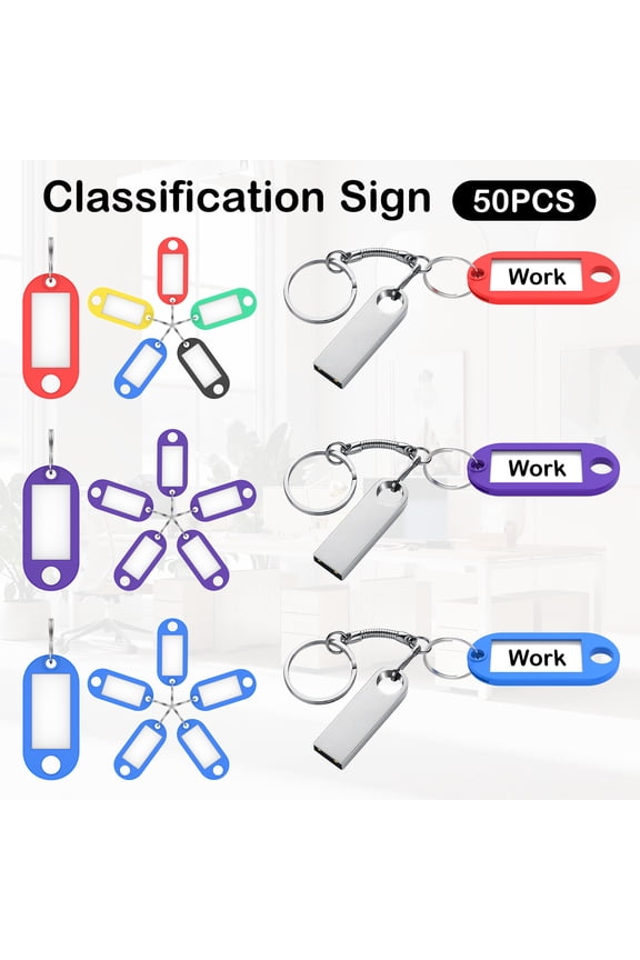 50 Pack Tough Plastic Key Tag with Split Ring and Clear Label Window Portable Key Label for Keychain Suitcase USB Drive Toolbox