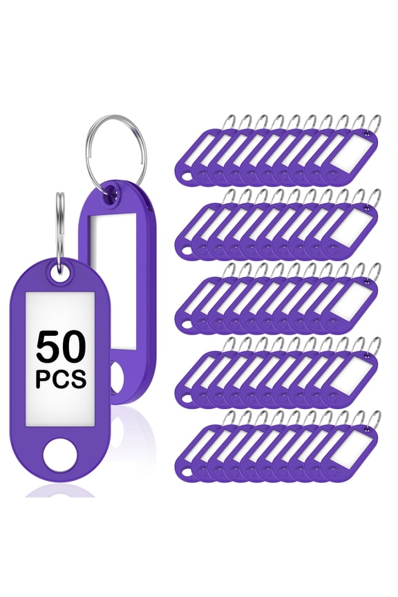 50 Pack Tough Plastic Key Tag with Split Ring and Clear Label Window Portable Key Label for Keychain Suitcase USB Drive Toolbox