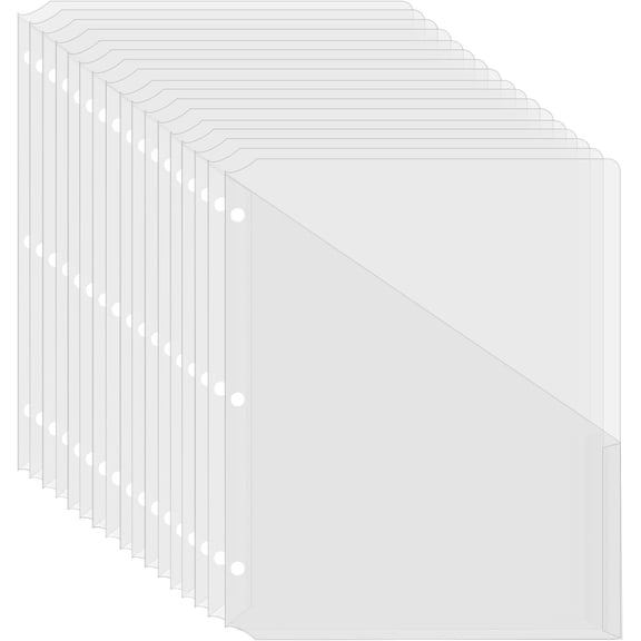 50 Pack Transparent Clear Slash File Jacket with 3 Holes, Pocket Folders for 3 Ring Binder, Fits 8.5 x 11 Inch Documents, Ideal for Office, Classroom, and Organizing Papers