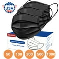 thumbnail image 1 of 50 Pack USA Made Black Disposable Face Masks USA Made 3 Ply for Protection, Elastic Ear Loop Filter Mask for Adult, 1 of 8
