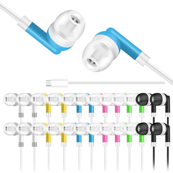 50 Pack USB C Kids Earbuds Bulk Wired for Classroom School Students | 6 Colors.USB C Headphones Bulk. In-Ear Earbuds. School Testing Learning Music. Laptop Phone. Teens Adults.