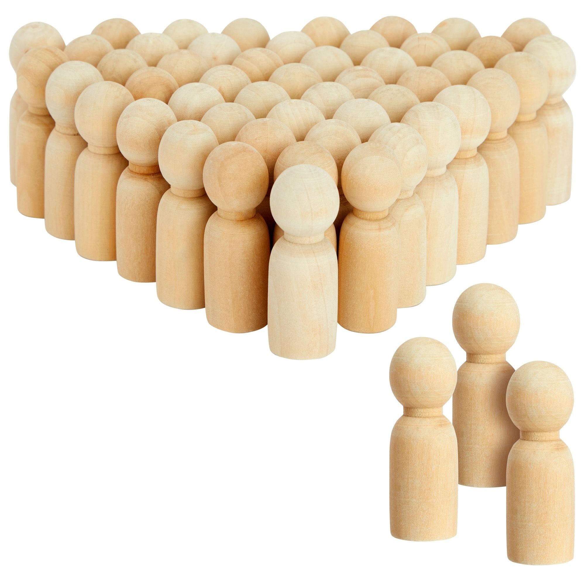 50 Pack Unfinished Wooden Peg Doll Bodies, Natural Wood Figures for Painting, DIY Arts and Crafts, 2.4 inches Tall