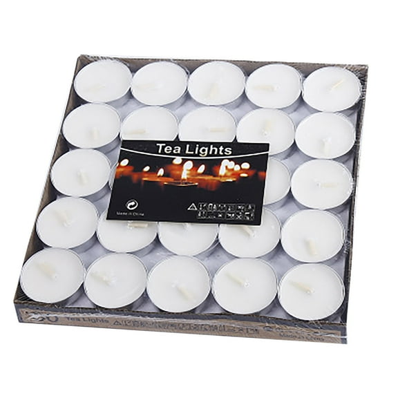 50-Pack Unscented Tealight Candles, Paraffin Wax Votive Candles with Cotton Wick, Long-Lasting 4-Hour Burn for Weddings, Anniversaries, Home Decor and Emergencies