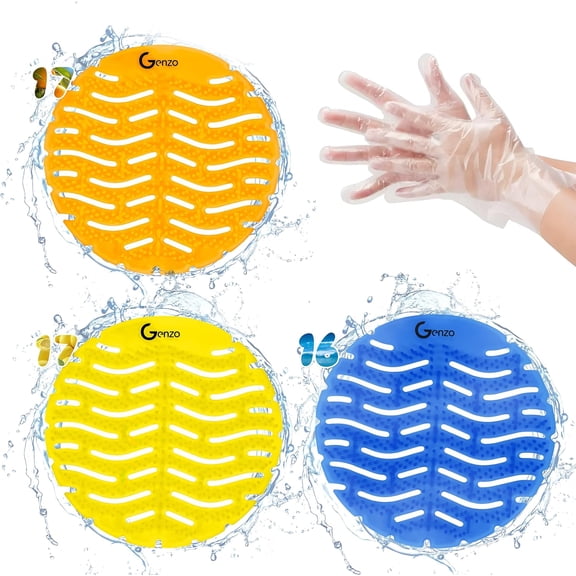 50 Pack Urinal Screen Deodorizer, Anti-Splash & Long-Lasting Fragrance Urinal Cakes with Gloves, 17 Yellow, 17 Orange and 16 Blue Urinal Pads Fits to All Toilets