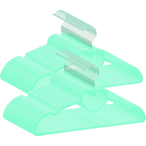 50 Pack Velvet Non-Slip Adult Hangers 16 Inch, Heart Shape, 360° Swivel Hooks, Space Saving Cascade Design, Green