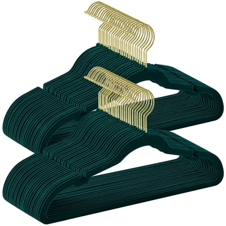 50-Pack Velvet Non-Slip Hangers with 360° Swivel Hook, Pants Bar & Shoulder Notches, Space Saving Closet Hangers, Forest Green
