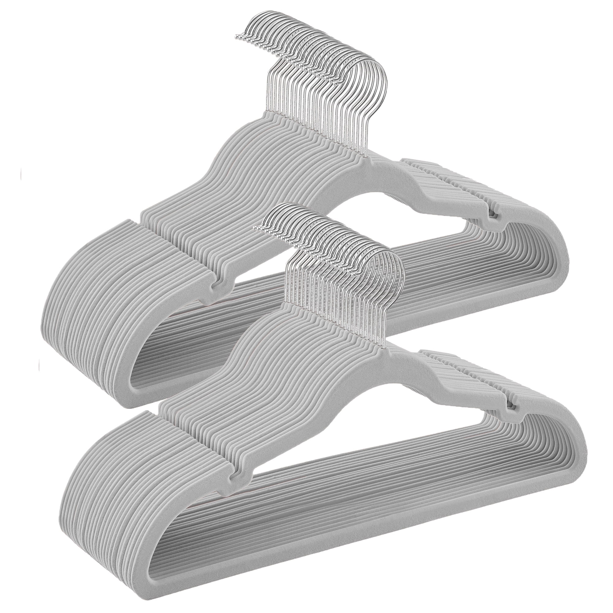 50-Pack Velvet Non-Slip Hangers with 360° Swivel Hook, Pants Bar & Shoulder Notches, Space Saving Closet Organizers, Dove Gray