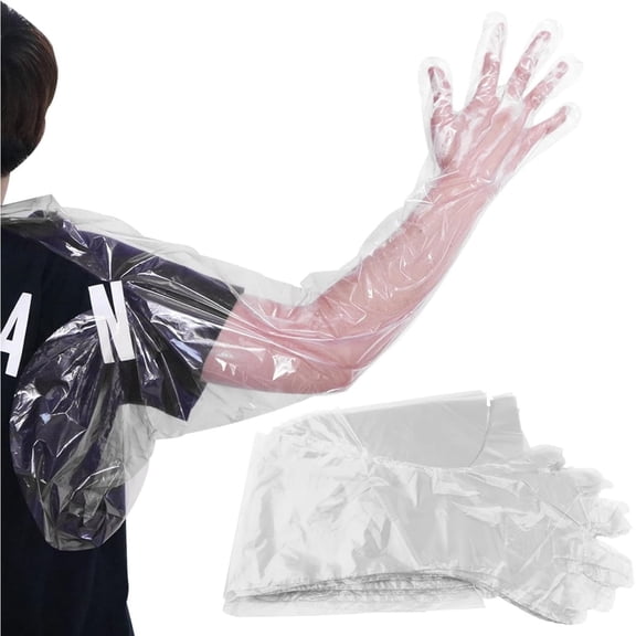 50 Pack Veterinary Insemination Gloves,33.5In Disposable Clear Extra Long Shoulder Gloves for Veterinarians and Cleaning
