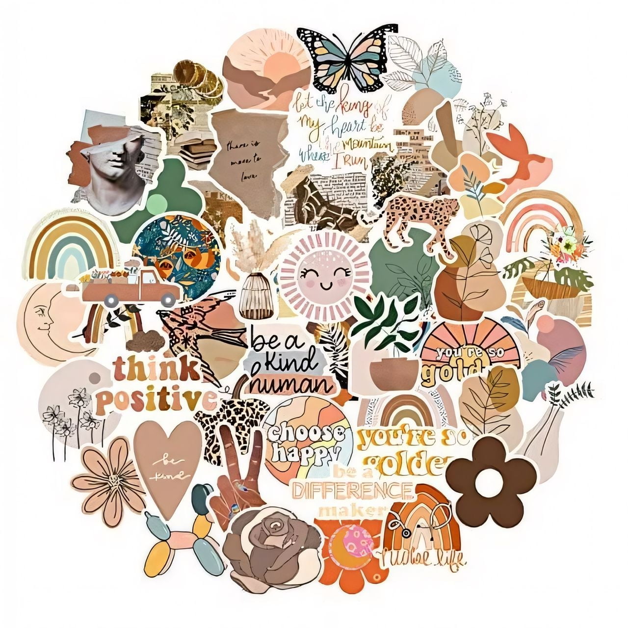 Vintage Aesthetic Nostalgic Vinyl Stickers 50pk - Waterproof Durable for Laptops, Bottles, Journals