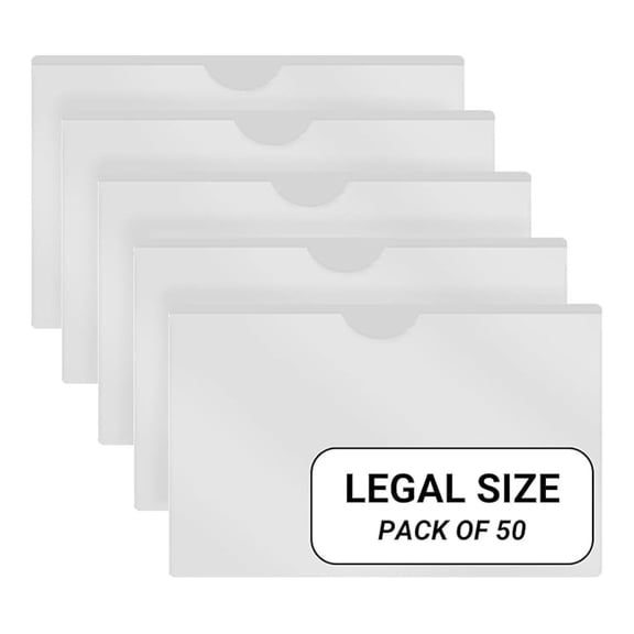 - 50 Pack, Vinyl Plastic Pocket File Folders Closed Sides, Legal Size, Clear Front Top Loading Job , Documents Holder for Office, High School and Medical Files, Frosted Clear