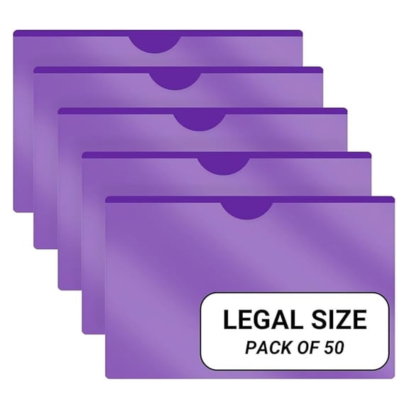 - 50 Pack, Vinyl Plastic Pocket File Folders Closed Sides, Legal Size, Clear Front Top Loading Job , Documents Holder for Office, High School and Medical Files,