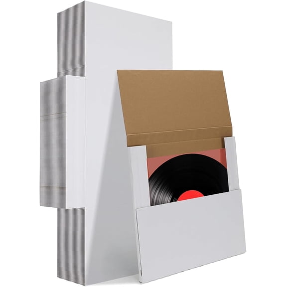 50 Pack Vinyl Record Shipping Boxes: 12.5" X 12.5" x 1" White Vinyl Record LP Shipping Mailer Boxes, Easy Fold LP Cardboard Mailing Boxes Multi Depth Album Mailers for Packaging Moving Storage