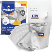 50 Pack Wallaby Gusset Mylar Bags for Food Storage, 1 Gallon (7.5 Mil - 10" x 14") Stand-up Resealable Zipper Pouches - Silver