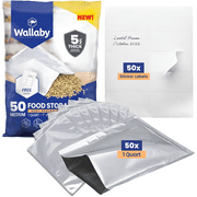 50 Pack Wallaby Mylar Bags for Food Storage,1-Quart (5 Mil - 7" x 10") Includes 50 Labels, Heat Sealable - Silver