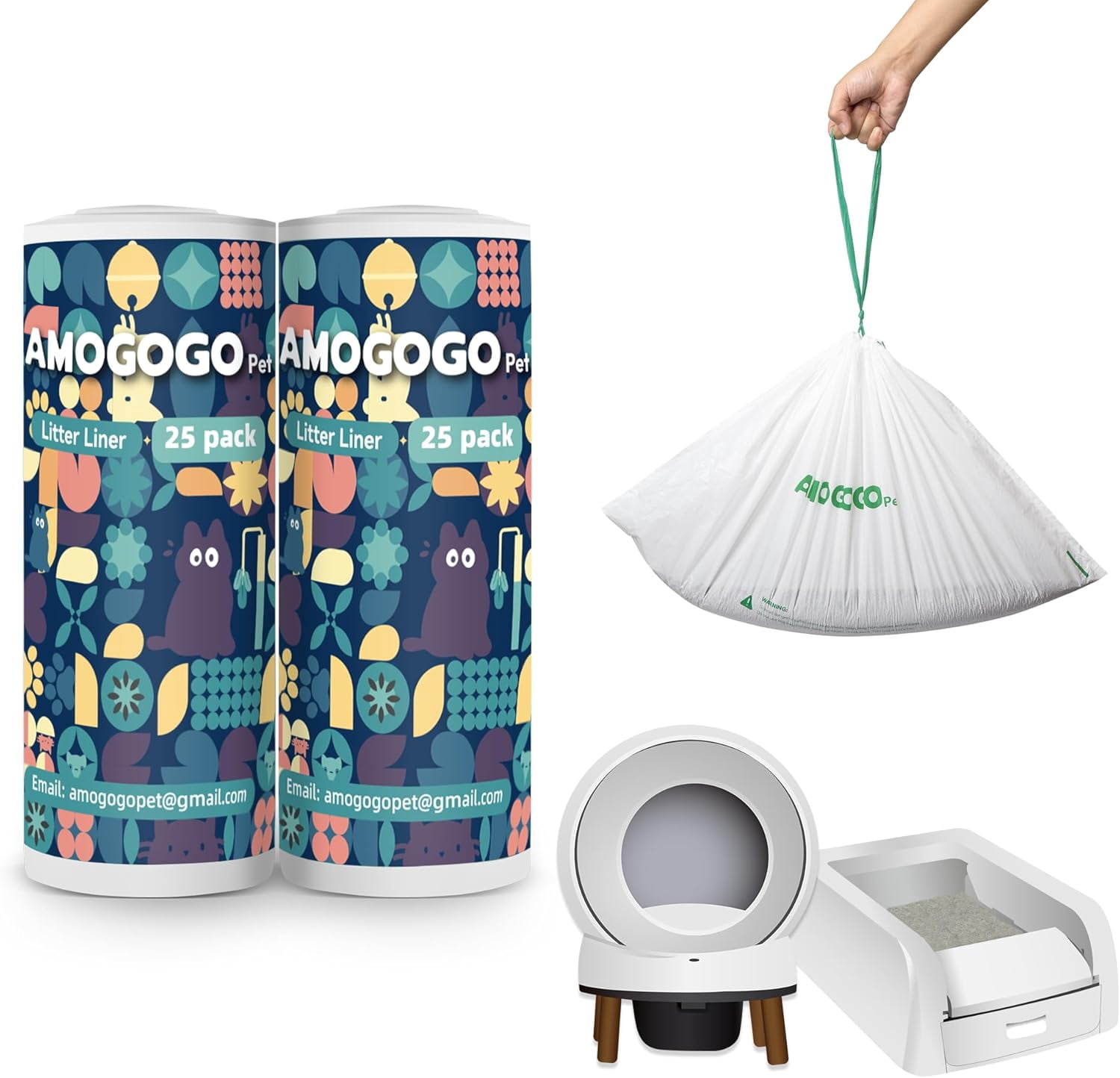 50 Pack Waste Bin Liners, Compatible with Clumping & SmartSpin & KYKY S6 Automatic Litter Box, Large Capacity Litter Bags, Sturdy, Leak-proof Thick Drawstring Waste Bags, 23" x 12"
