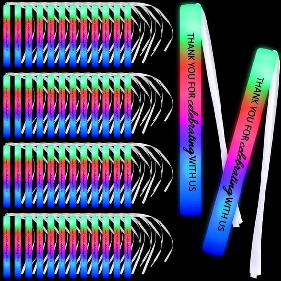 50 Pack Wedding Glow Sticks for Reception LED  Light up Sticks with Ribbon Light Stick Bulk with 3 Modes Colorful Flashing for Wedding Send off Party Favors, Dance Floor, Birthday