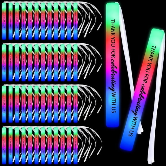 50 Pack Wedding Glow Sticks for Reception LED Light up Sticks with Ribbon Light Stick Bulk with 3 Modes Colorful Flashing for Wedding Send off Party Favors, Dance Floor, Birthday