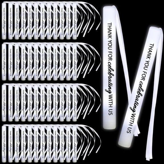 50 Pack Wedding Glow Sticks for Reception LED Light up Sticks with Ribbon Light Stick Bulk with White Flashing for Wedding Send Off Party Favors, Dance Floor, Birthday
