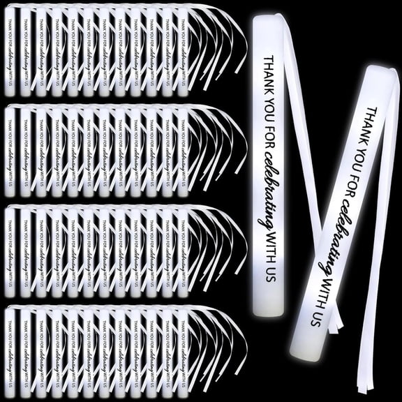50 Pack Wedding Glow Sticks for Reception LED  Light up Sticks with Ribbon Light Stick Bulk with White Flashing for Wedding Send Off Party Favors, Dance Floor, Birthday