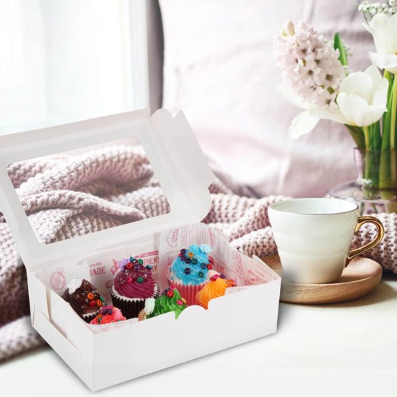 50 Pack White Bakery Boxes with Window, 9x6x3 Inch, for Pastry, Dessert, Pies Packaging, Great for Birthday Party