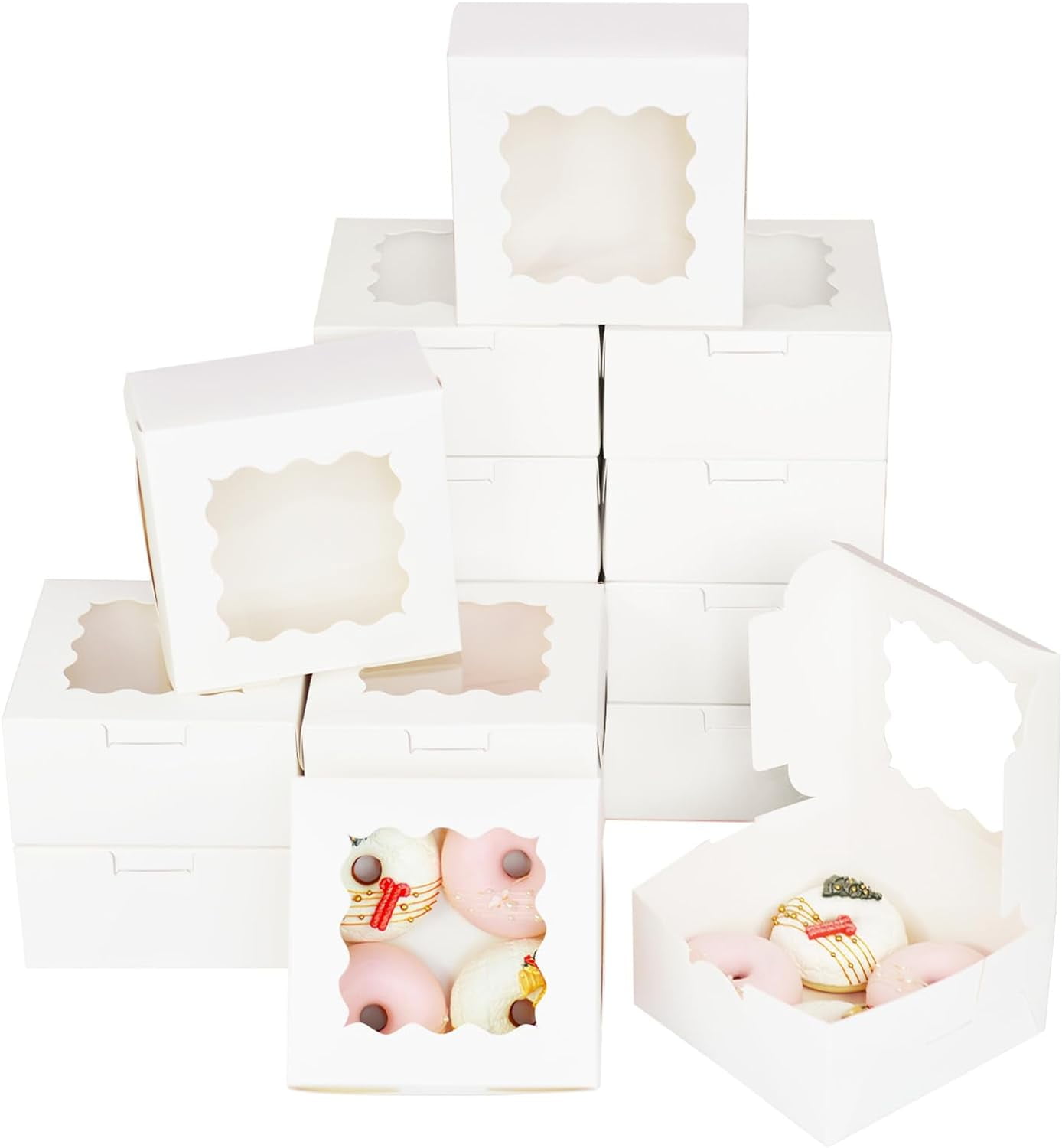 Pastery Window 50-Pack White Bakery Boxes with Windows: Ideal for Weddings, Birthdays ...