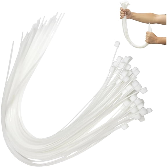50 Pack White Cable Ties Heavy Duty 18 inch x 0.19 inch UV Resistant Nylon with 50 lb Tensile Strength